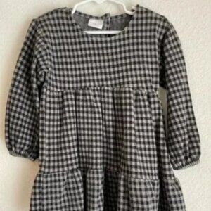 toddler girls plaid black and white soft feels long sleeve dress